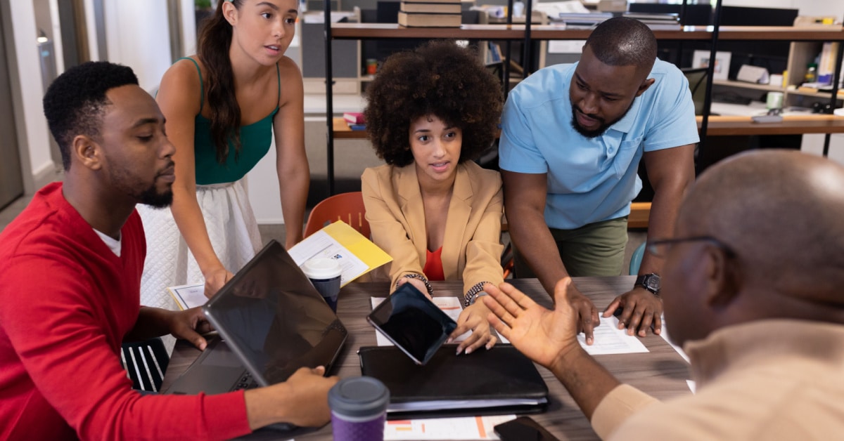 Team discussing their B2B marketing automation strategy.