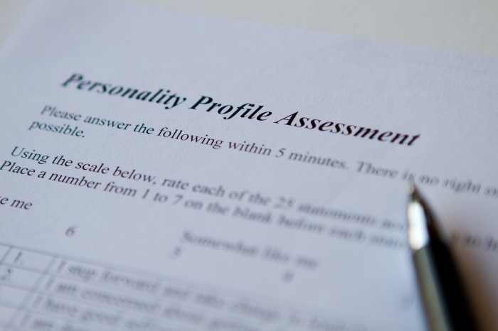 personality assessment form on white