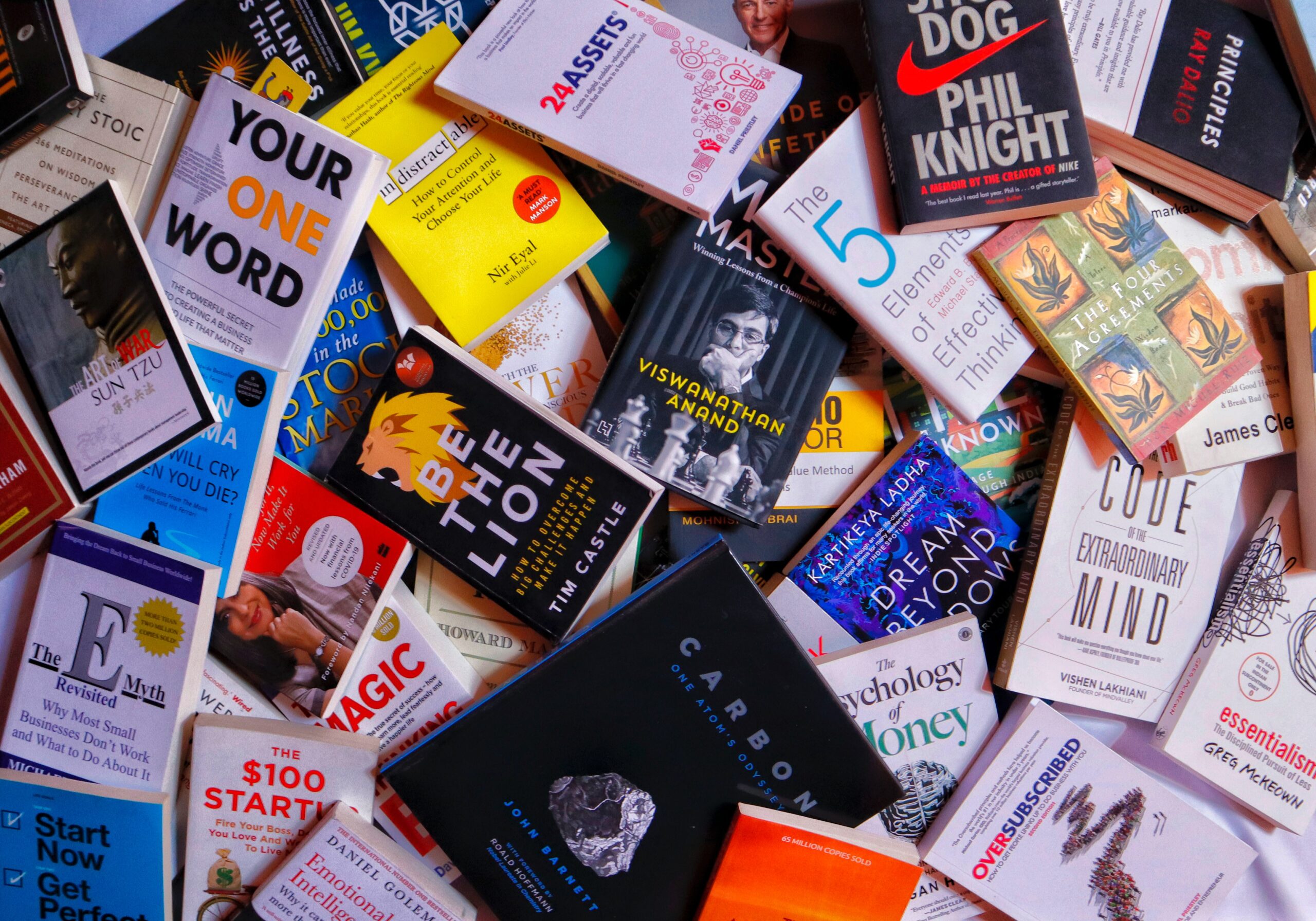 A variety of books shown in a large pile