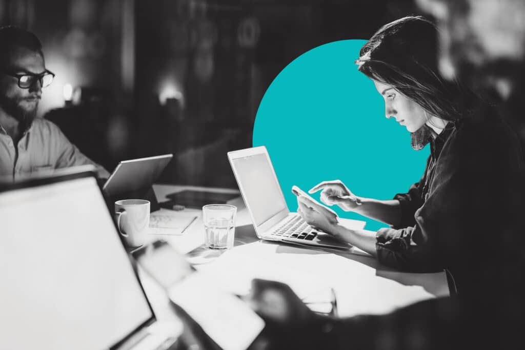 Female marketing professional working on lead scoring.