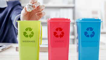 This picture is a screen capture from a video that was inspired by a webinar. As it suggests, each piece of content can be repurposed once or several times over. Here are 8 different ways to repurpose your content today.