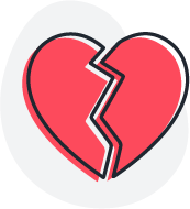 A cartoon heart broken down the middle.