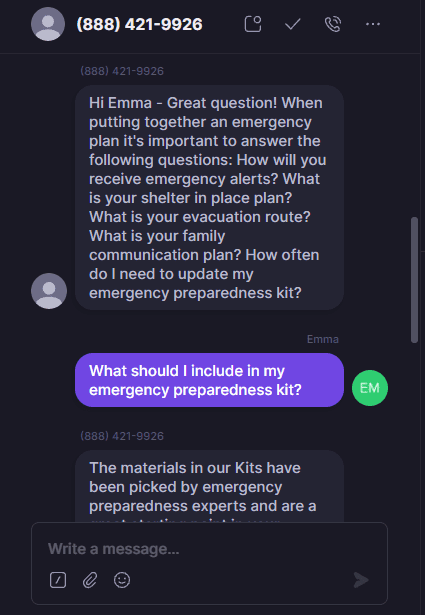 Screenshot of an SMS marketing example from Judy, showing a chatbot integration.