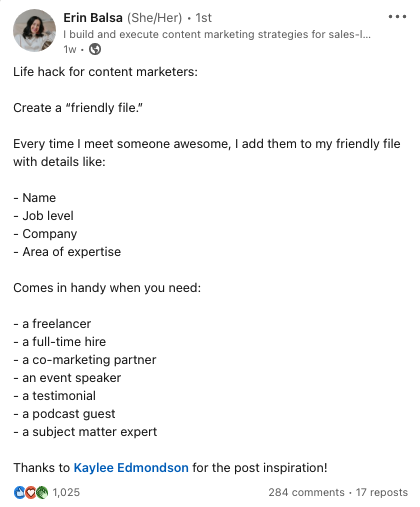 LinkedIn post example #1.