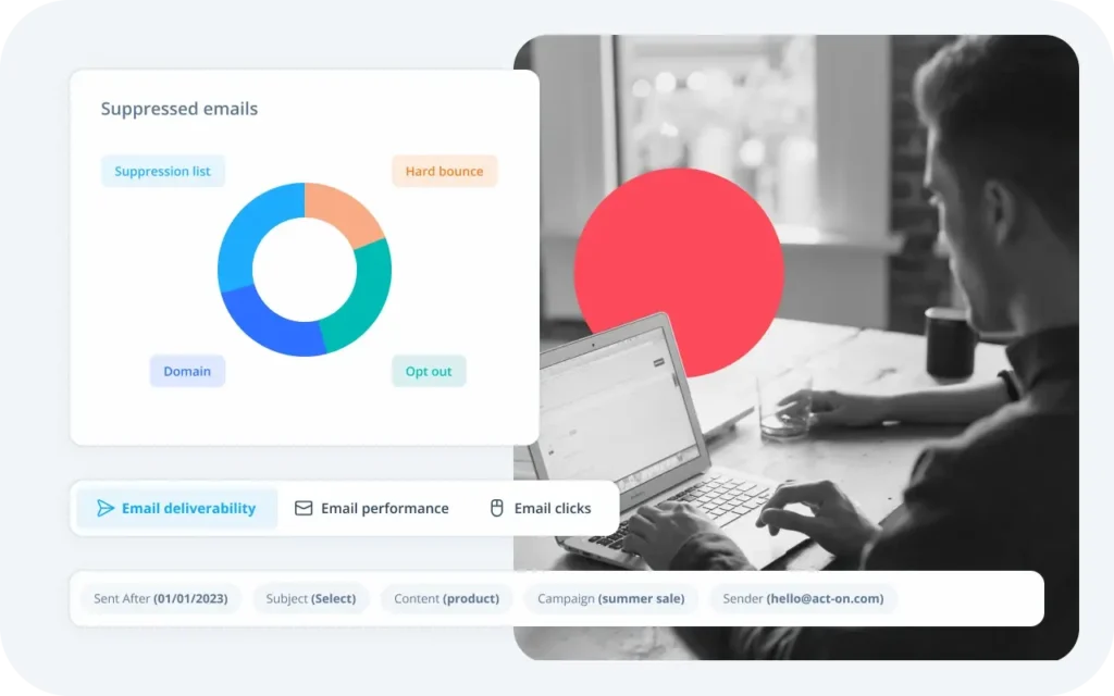 Man uses marketing analytics software on a laptop.