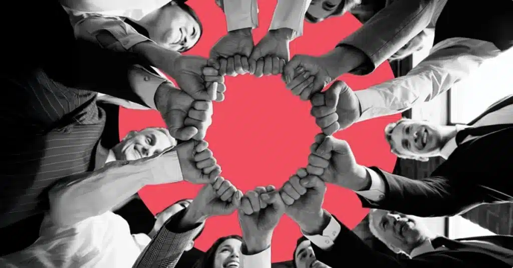 email personalization myths illustrated by hands in image of a team