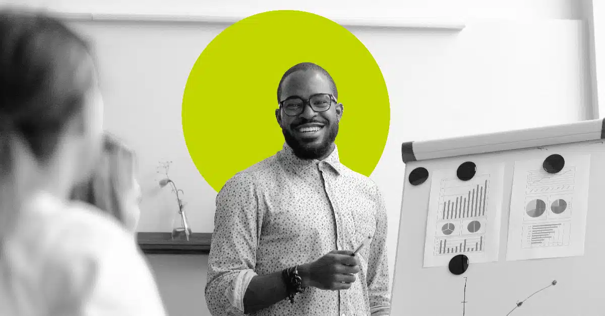 Man showing how to upsell effectively.